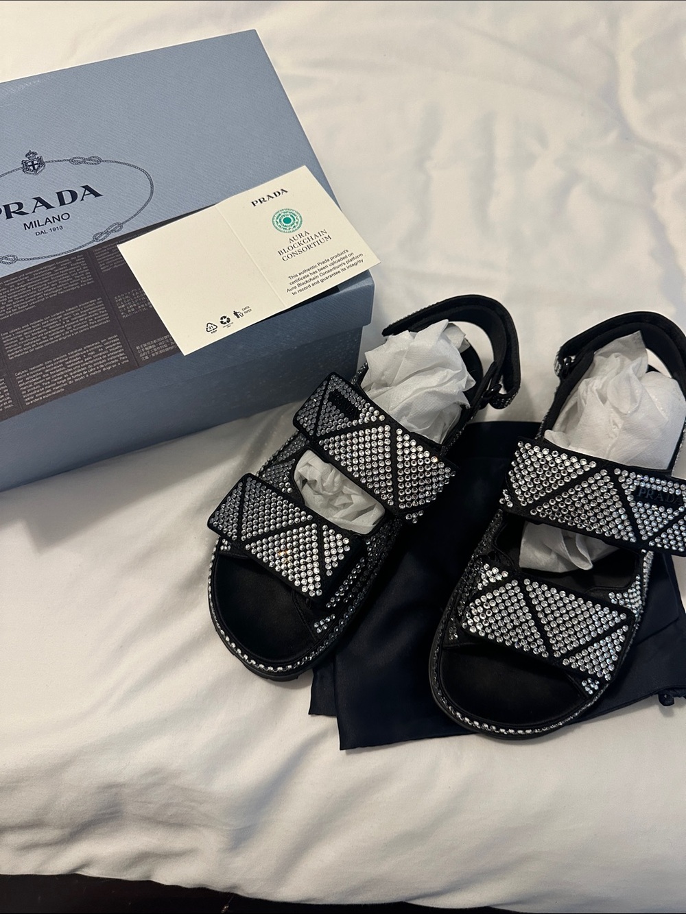Prada Black Donna Crystal-Studded Women's Sport Sandals w/receipt size 36